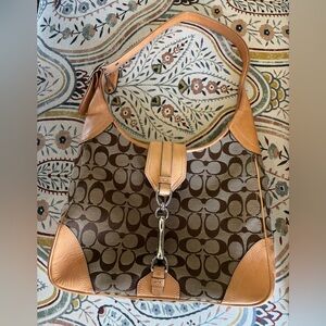 Coach Brown and Tan Signature Canvas and Leather Shoulder Bag